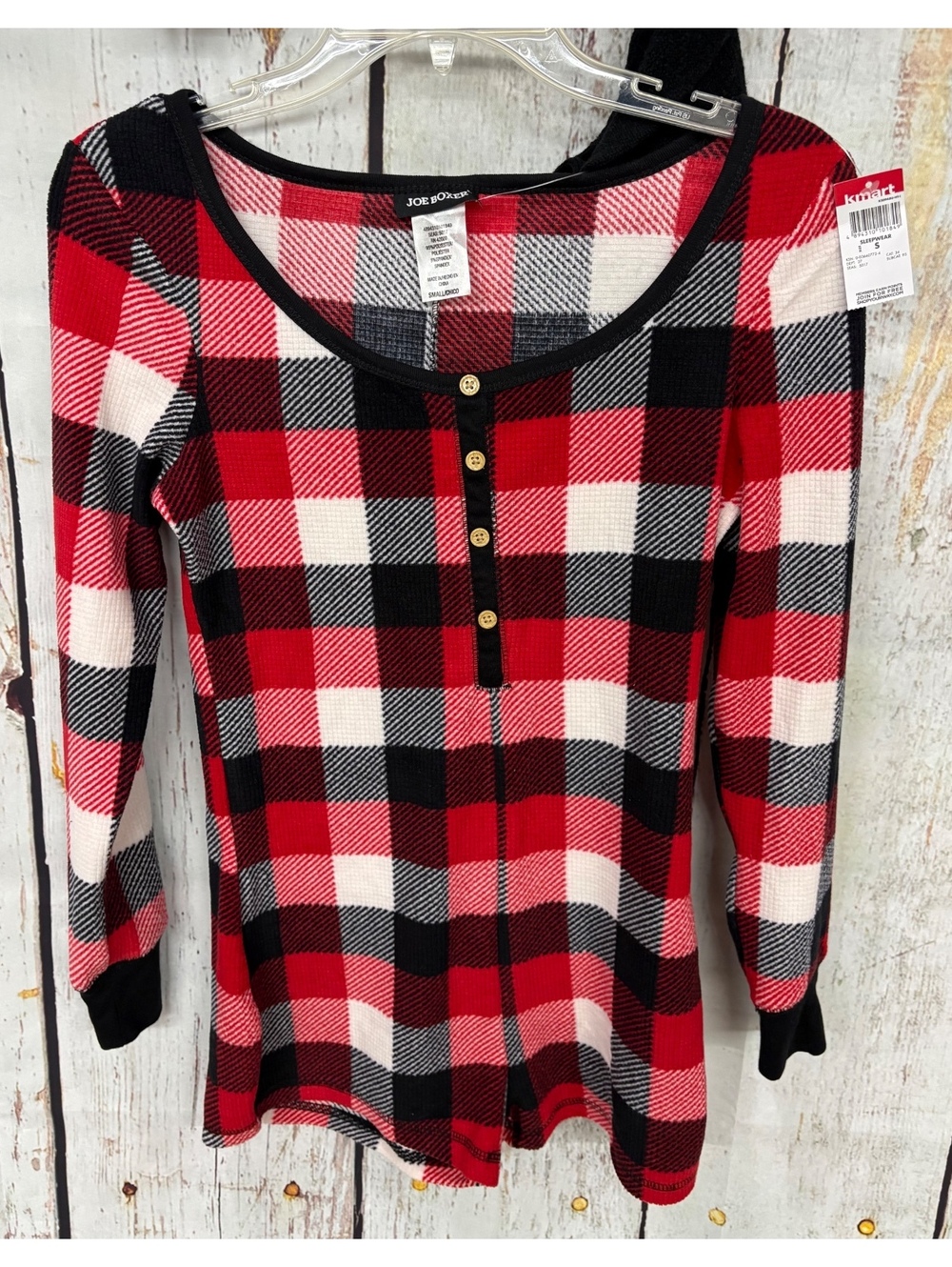 Joe Boxer Women’s Buffalo Plaid Pajama Bodysuit With Thigh High Socks Size S NWT